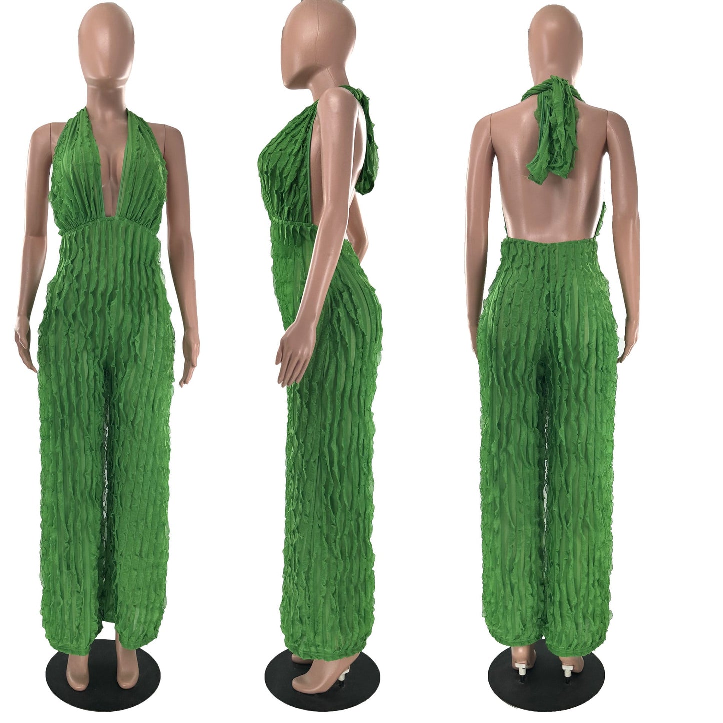 Clothing Spring Summer Wave Pattern Bandeau High Waist Jumpsuit