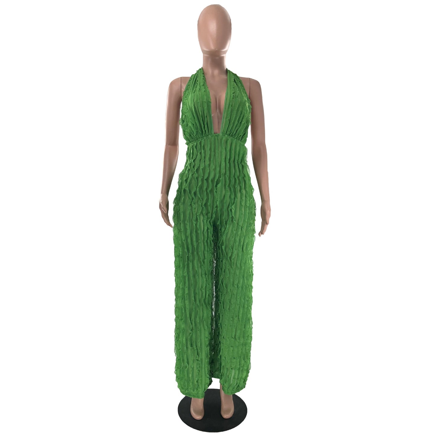 Clothing Spring Summer Wave Pattern Bandeau High Waist Jumpsuit