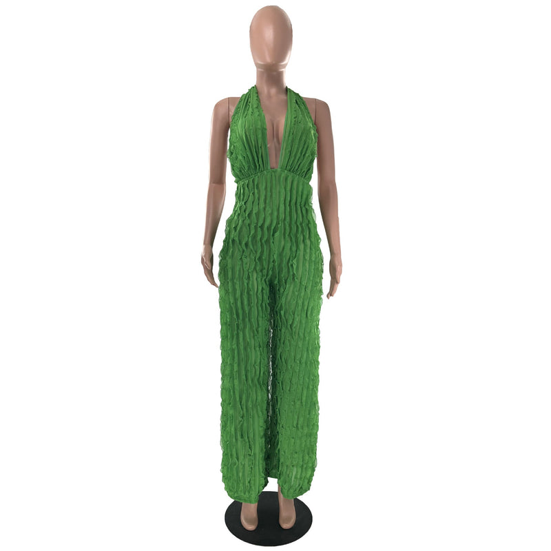 Clothing Spring Summer Wave Pattern Bandeau High Waist Jumpsuit