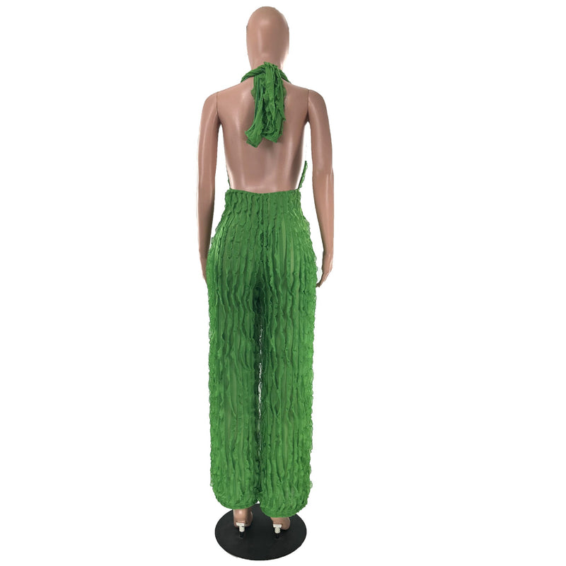 Clothing Spring Summer Wave Pattern Bandeau High Waist Jumpsuit