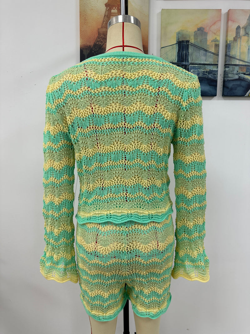 Two Piece Set Autumn Winter Stitching Knitwear Loose Color Round Neck Striped Sweater