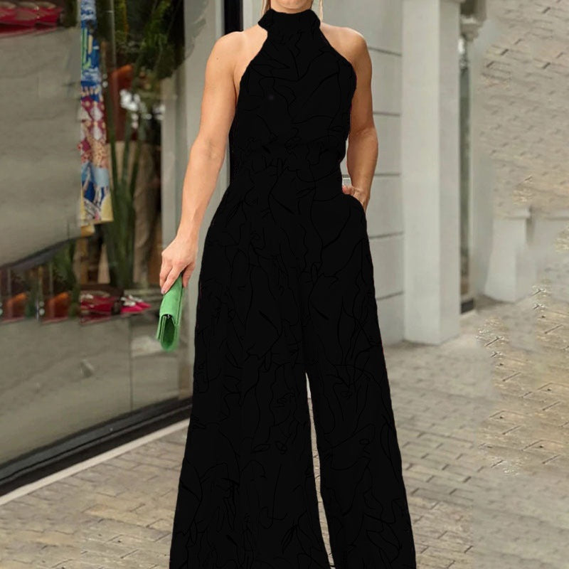 Summer Clothing High Waist Lace Up Sleeveless Halter Trousers Jumpsuit