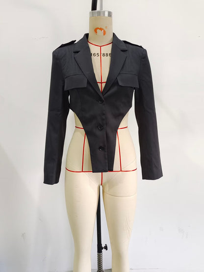 Cutout Out Sets Top High Waist Pleated Design Work Pant Sets