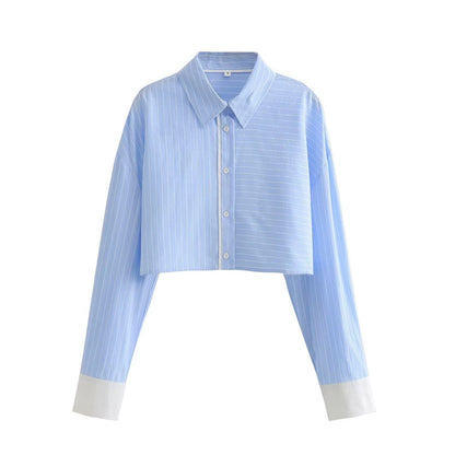 Clothing French Striped Poplin Short Shirt Contrast Color Shorts
