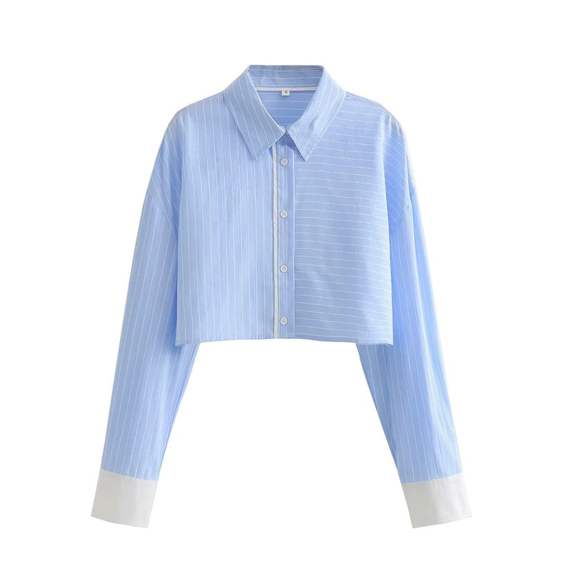 Clothing French Striped Poplin Short Shirt Contrast Color Shorts
