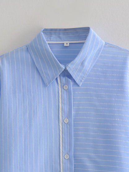 Clothing French Striped Poplin Short Shirt Contrast Color Shorts