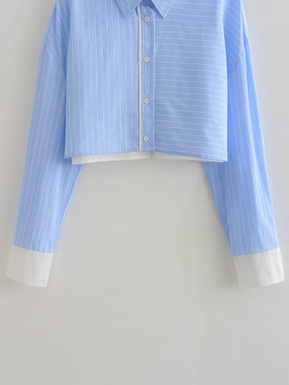 Clothing French Striped Poplin Short Shirt Contrast Color Shorts