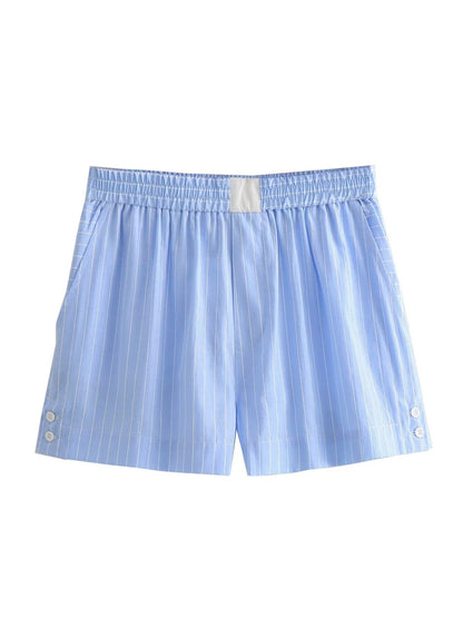 Clothing French Striped Poplin Short Shirt Contrast Color Shorts