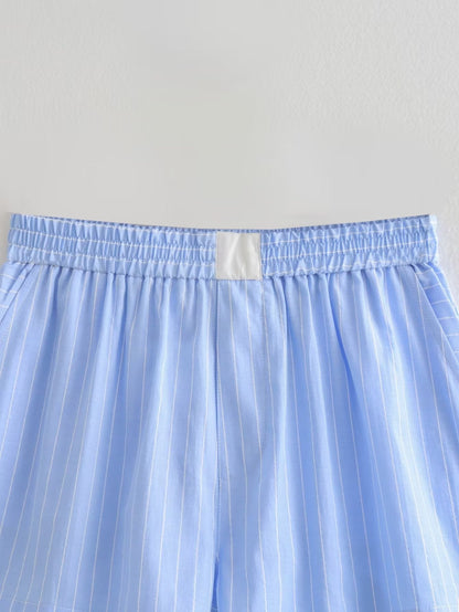Clothing French Striped Poplin Short Shirt Contrast Color Shorts