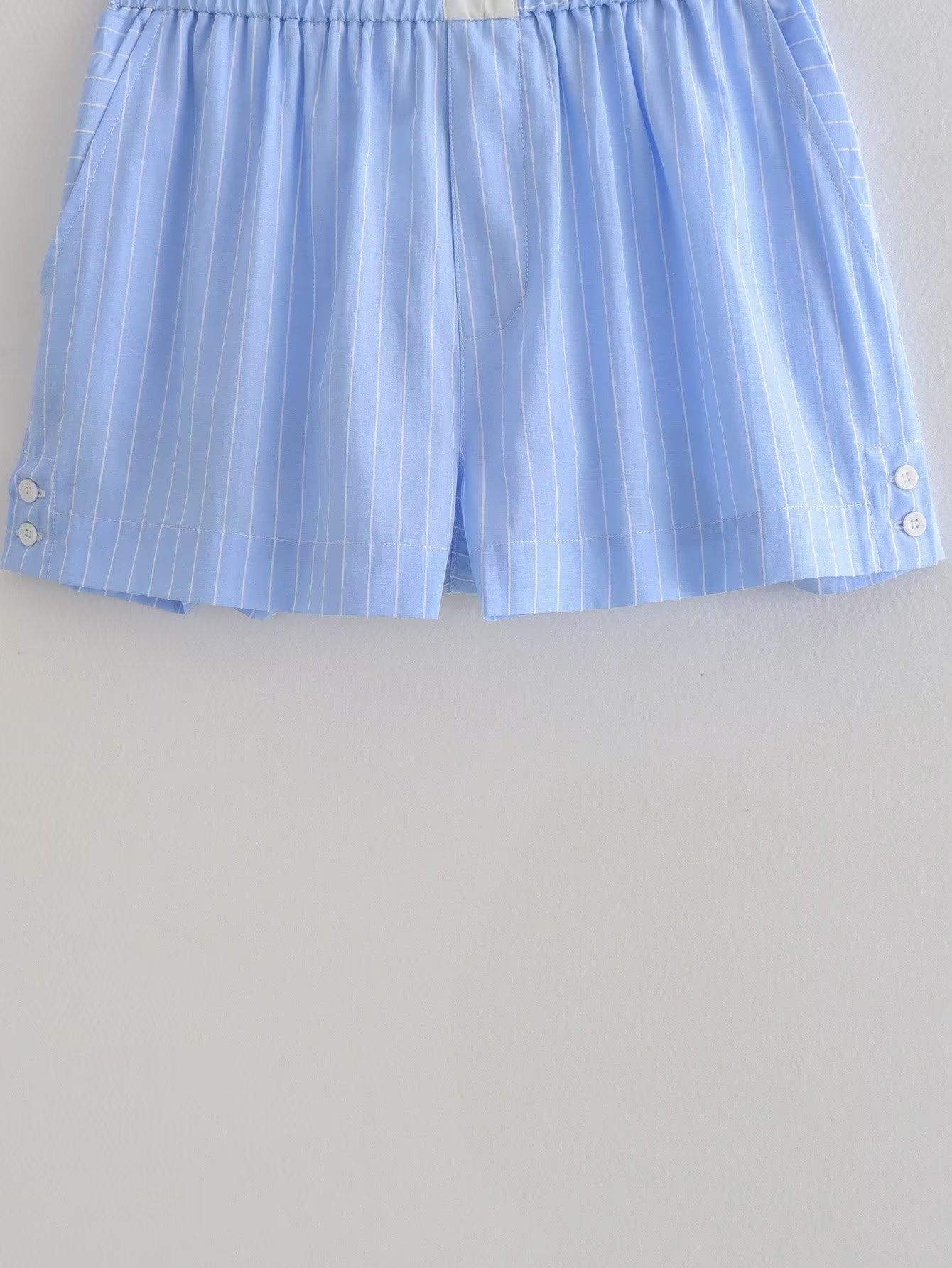 Clothing French Striped Poplin Short Shirt Contrast Color Shorts