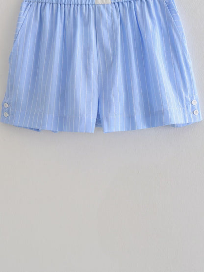 Clothing French Striped Poplin Short Shirt Contrast Color Shorts