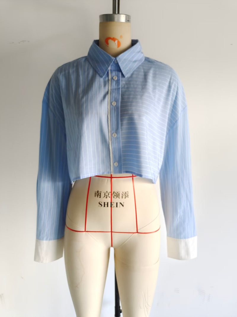 Clothing French Striped Poplin Short Shirt Contrast Color Shorts