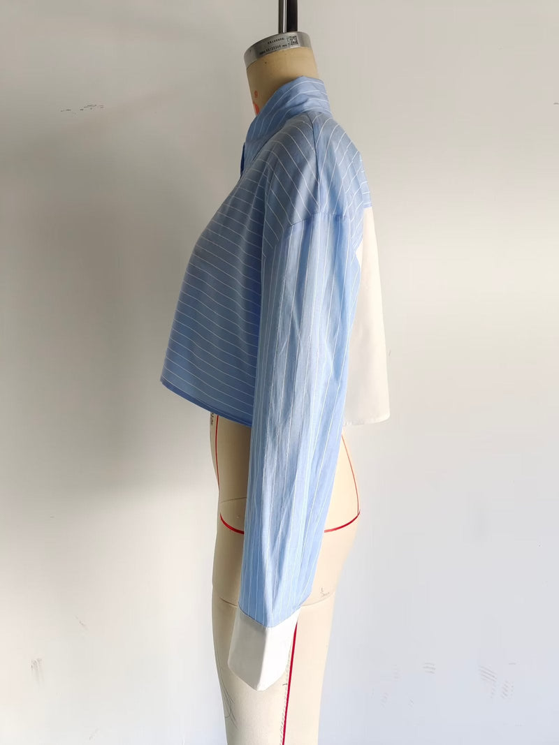 Clothing French Striped Poplin Short Shirt Contrast Color Shorts