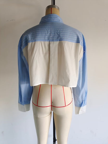Clothing French Striped Poplin Short Shirt Contrast Color Shorts