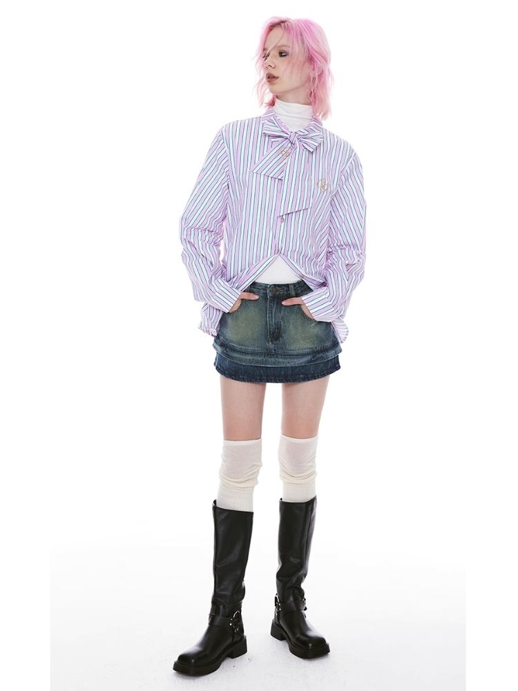 Striped Bow-tie Blouse Shirt