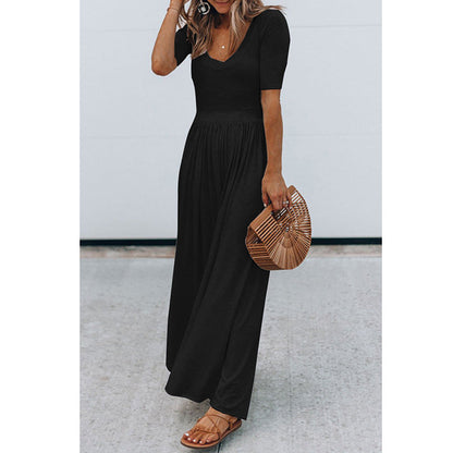 Clothing New Round Neck Short Sleeve Long Pattern Jumpsuit