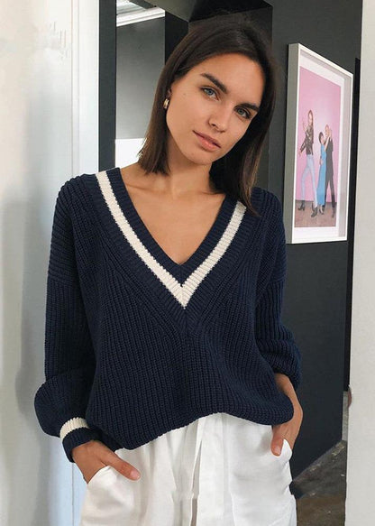 Contrast-stitch Slim Loose Knit Sweater
