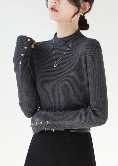 Classy Dark Grey Hign Neck Patchwork Knit Sweaters Winter Rv038
