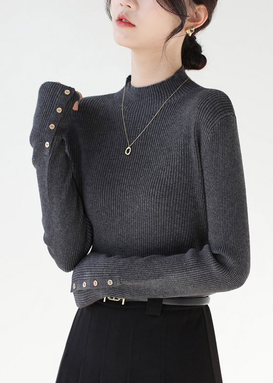 Classy Dark Grey Hign Neck Patchwork Knit Sweaters Winter Rv038