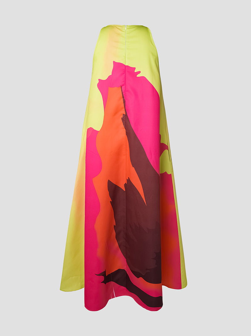 Loose Sleeveless Multi-colored Round-neck Maxi Dresses
