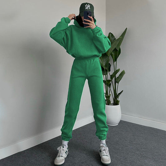 Autumn Winter Color Hooded Long Sleeve Sweater Clothing Trousers Suit