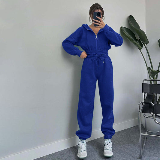Autumn Winter Hooded Zipper Waist Tight Sweaters Clothing Exercise Suit