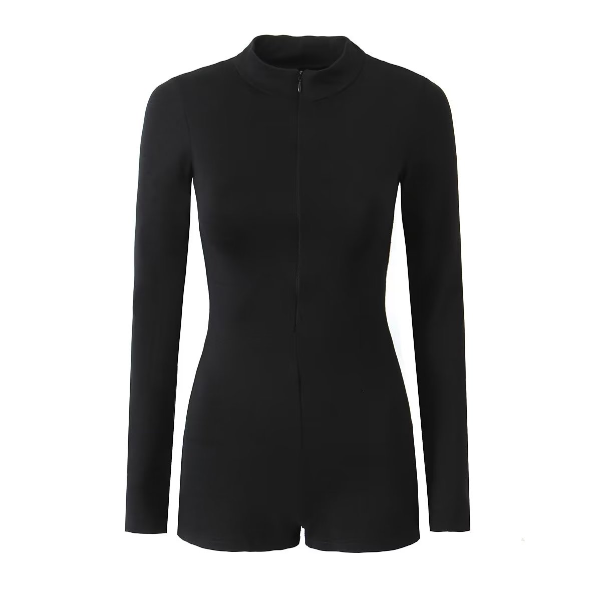 Summer Clothing Long Sleeve Zipper Slim Fit Jumpsuit Shorts