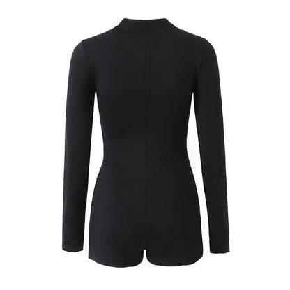 Summer Clothing Long Sleeve Zipper Slim Fit Jumpsuit Shorts