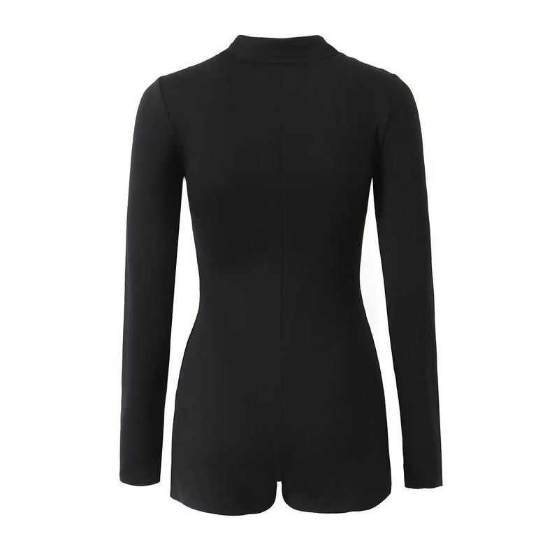 Summer Clothing Long Sleeve Zipper Slim Fit Jumpsuit Shorts