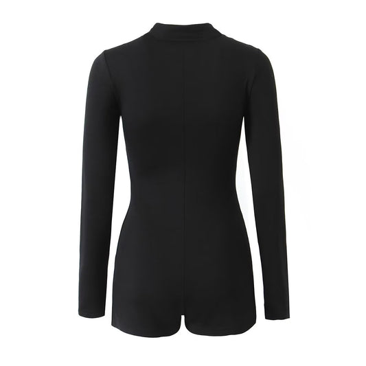Summer Clothing Long Sleeve Zipper Slim Fit Jumpsuit Shorts