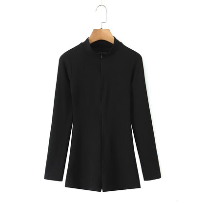 Summer Clothing Long Sleeve Zipper Slim Fit Jumpsuit Shorts