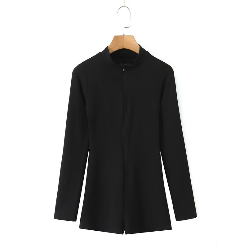 Summer Clothing Long Sleeve Zipper Slim Fit Jumpsuit Shorts