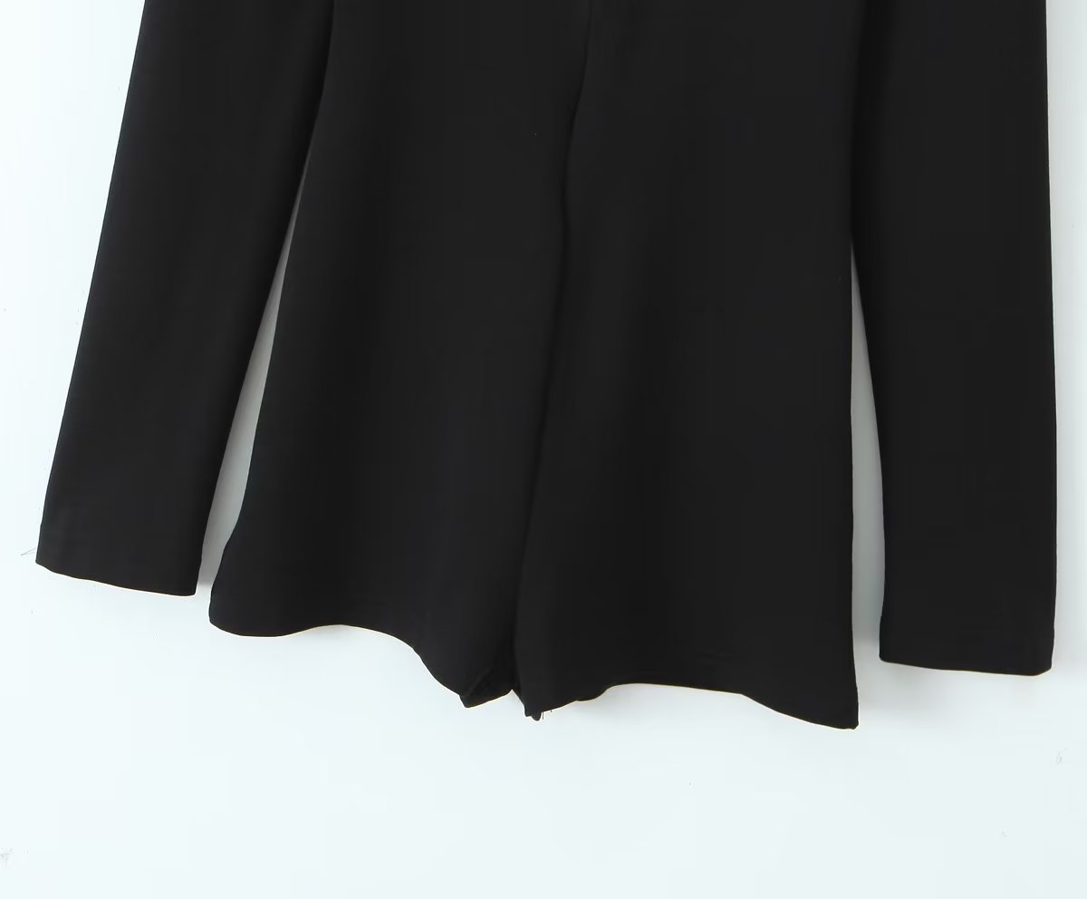 Summer Clothing Long Sleeve Zipper Slim Fit Jumpsuit Shorts