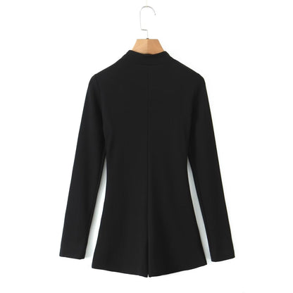 Summer Clothing Long Sleeve Zipper Slim Fit Jumpsuit Shorts