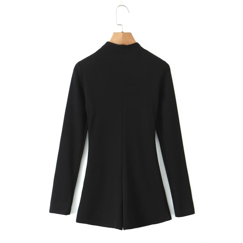 Summer Clothing Long Sleeve Zipper Slim Fit Jumpsuit Shorts