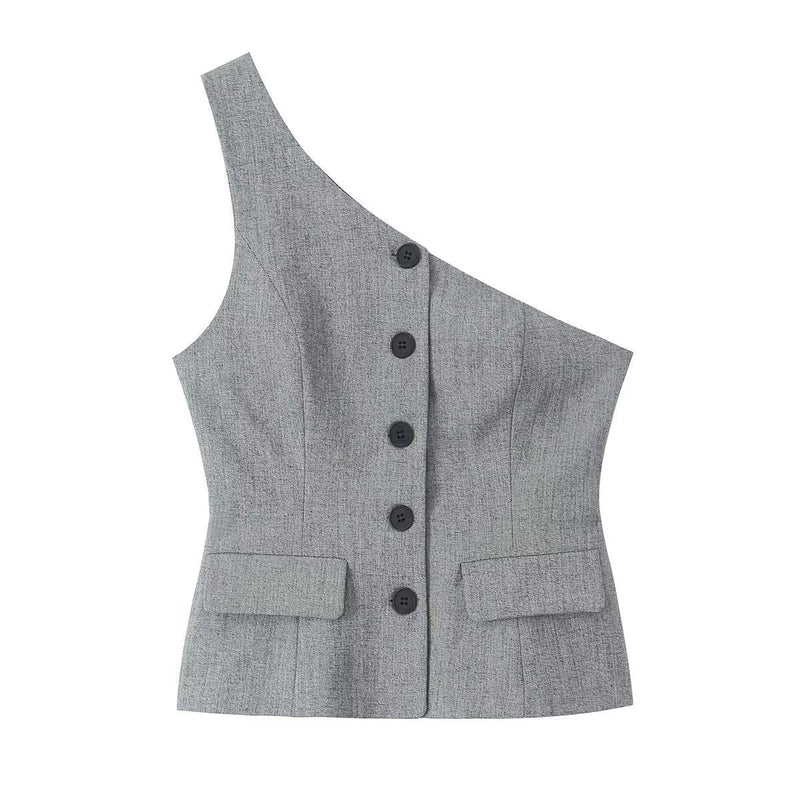 Fall Clothing Asymmetric Vest Pleated Design Skinny Pant Suits
