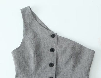 Fall Clothing Asymmetric Vest Pleated Design Skinny Pant Suits