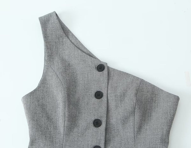 Fall Clothing Asymmetric Vest Pleated Design Skinny Pant Suits