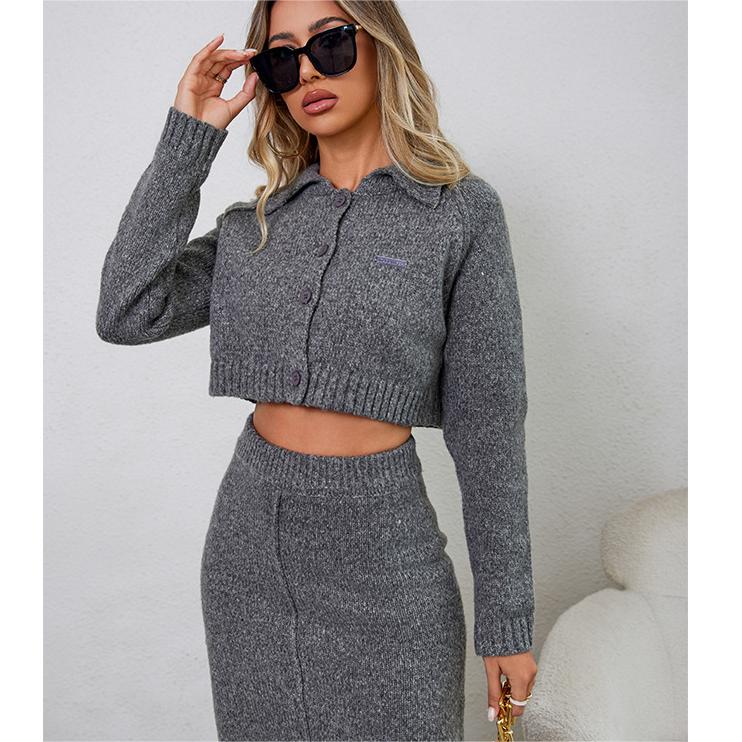 Knitted Suit Dress Autumn Slim Fit High Grade Gentle Graceful Fashionable Two Piece Sweater