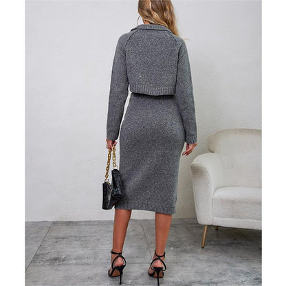 Knitted Suit Dress Autumn Slim Fit High Grade Gentle Graceful Fashionable Two Piece Sweater