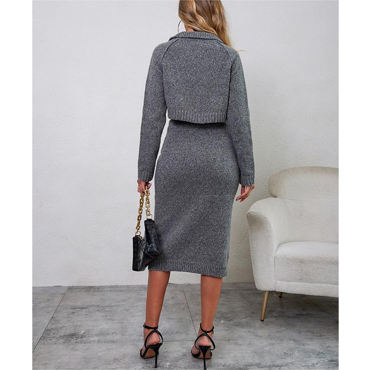 Knitted Suit Dress Autumn Slim Fit High Grade Gentle Graceful Fashionable Two Piece Sweater