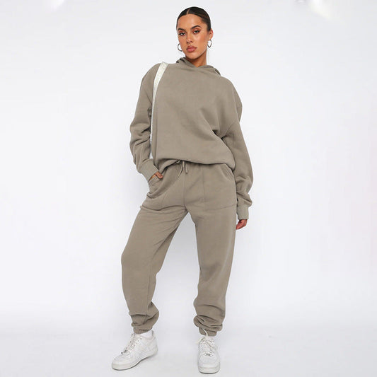 Autumn Winter Color Hooded Long Sleeve Sweater Clothing Trousers Suit
