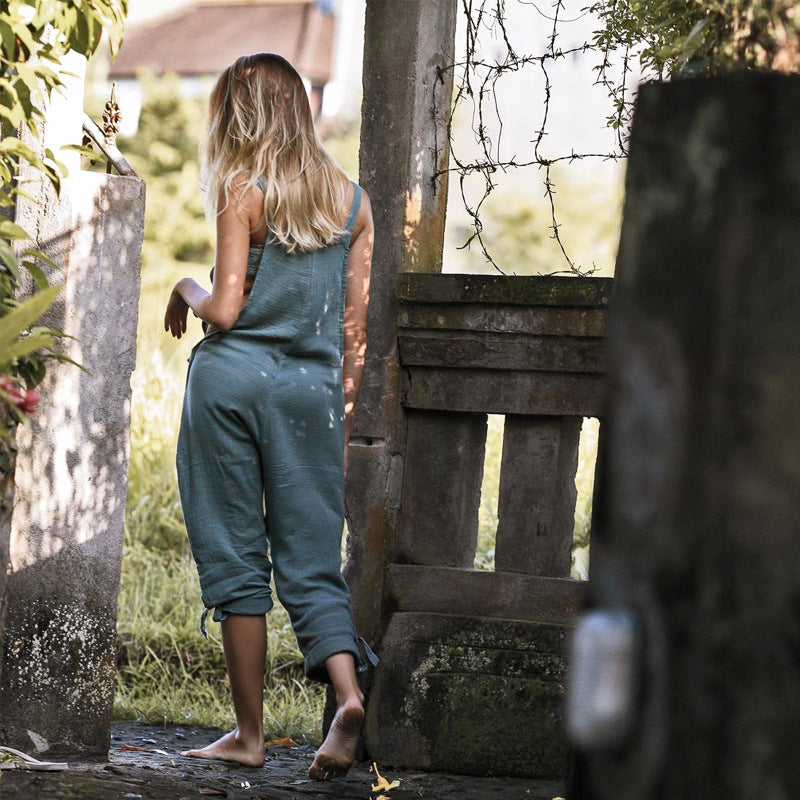 Autumn Beach Trousers Color Wide Leg Jumpsuit Playsuit