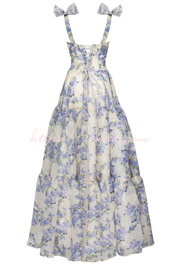 Fairytale Itself Organza Print Tie Strap Maxi Dress