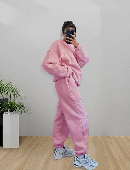 Autumn Winter Color Round Neck Long Sleeve Sweaters Clothing Loose Trousers Suit
