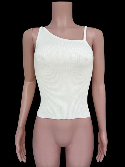 Black Ribbed T-shirt Top for Pullover Spaghetti Patchwork Sleeveless Summer Slim Body Top Female