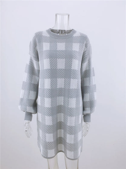 Autumn Winter Office Office Plaid Sweater Loose Sweater Pullover Sweater