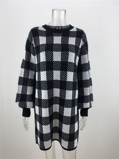 Autumn Winter Office Office Plaid Sweater Loose Sweater Pullover Sweater