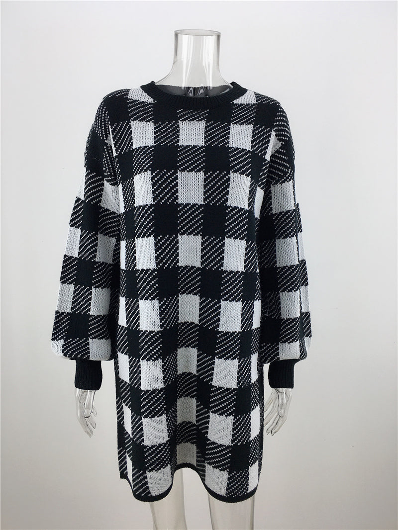 Autumn Winter Office Office Plaid Sweater Loose Sweater Pullover Sweater