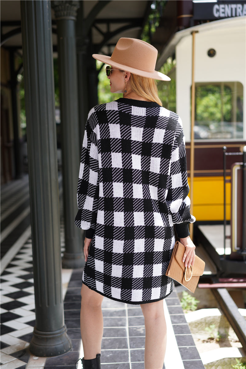 Autumn Winter Office Office Plaid Sweater Loose Sweater Pullover Sweater